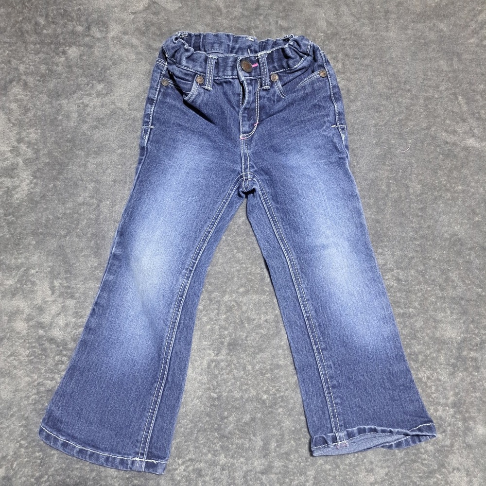 Cherokee Girls Blue Denim Flare Jeans 3T Floral Embroidered Pocket Y2K Boho